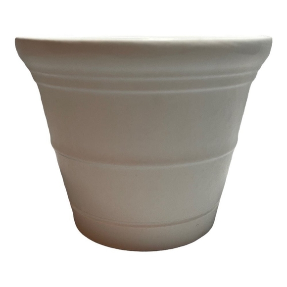 Pair of Planter Modern Horizontal Ribs Ceramic Round Planters White Plants Pots - Picture 5 of 6
